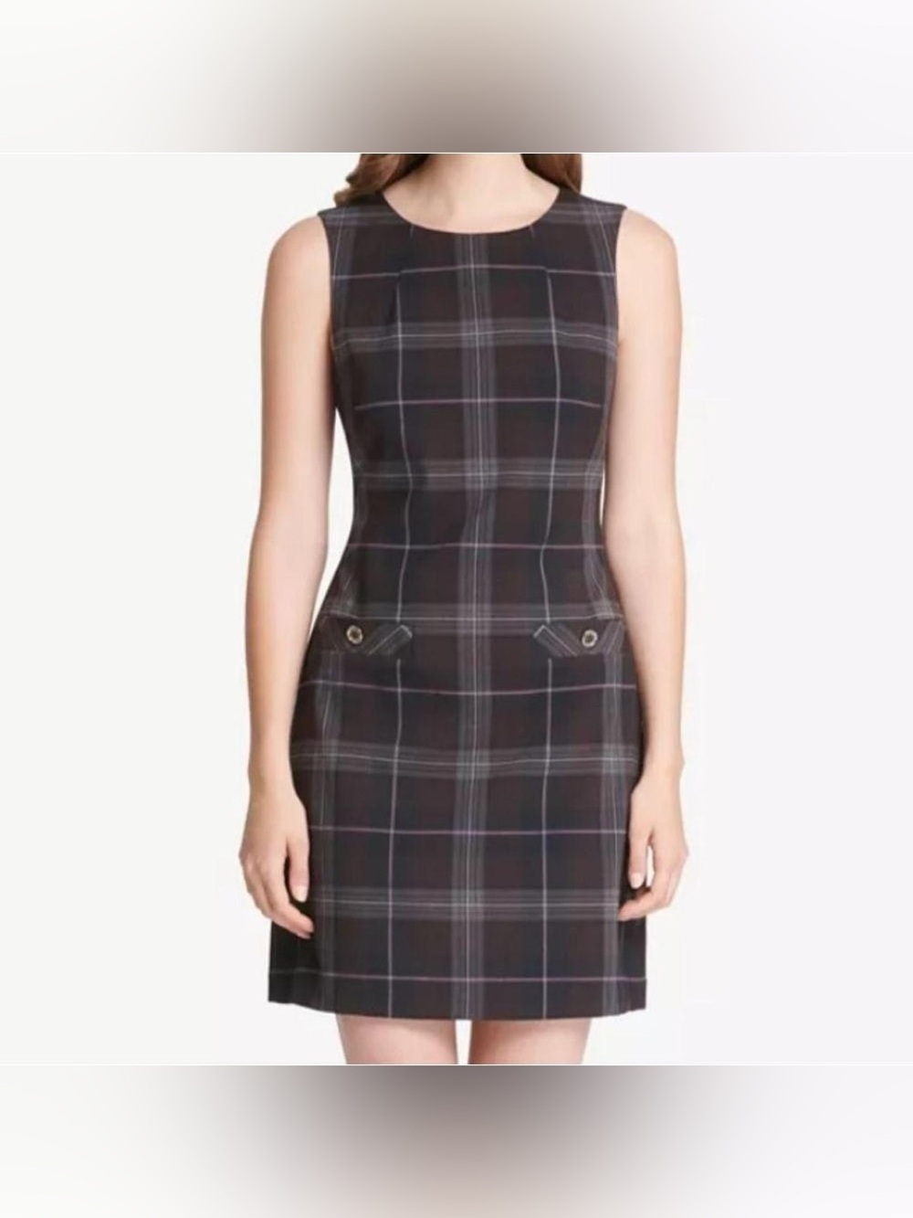 Tommy Hilfiger Plaid Sheath Dress Size 10 | Sleeveless Career Office Chic - Picture 2 of 6
